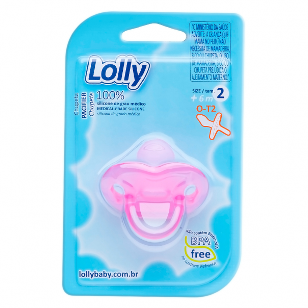 Chupeta Lolly Color Silicone T2 Rosa | BPA Free | Para Bebês +6 Meses | Certificada INMETRO