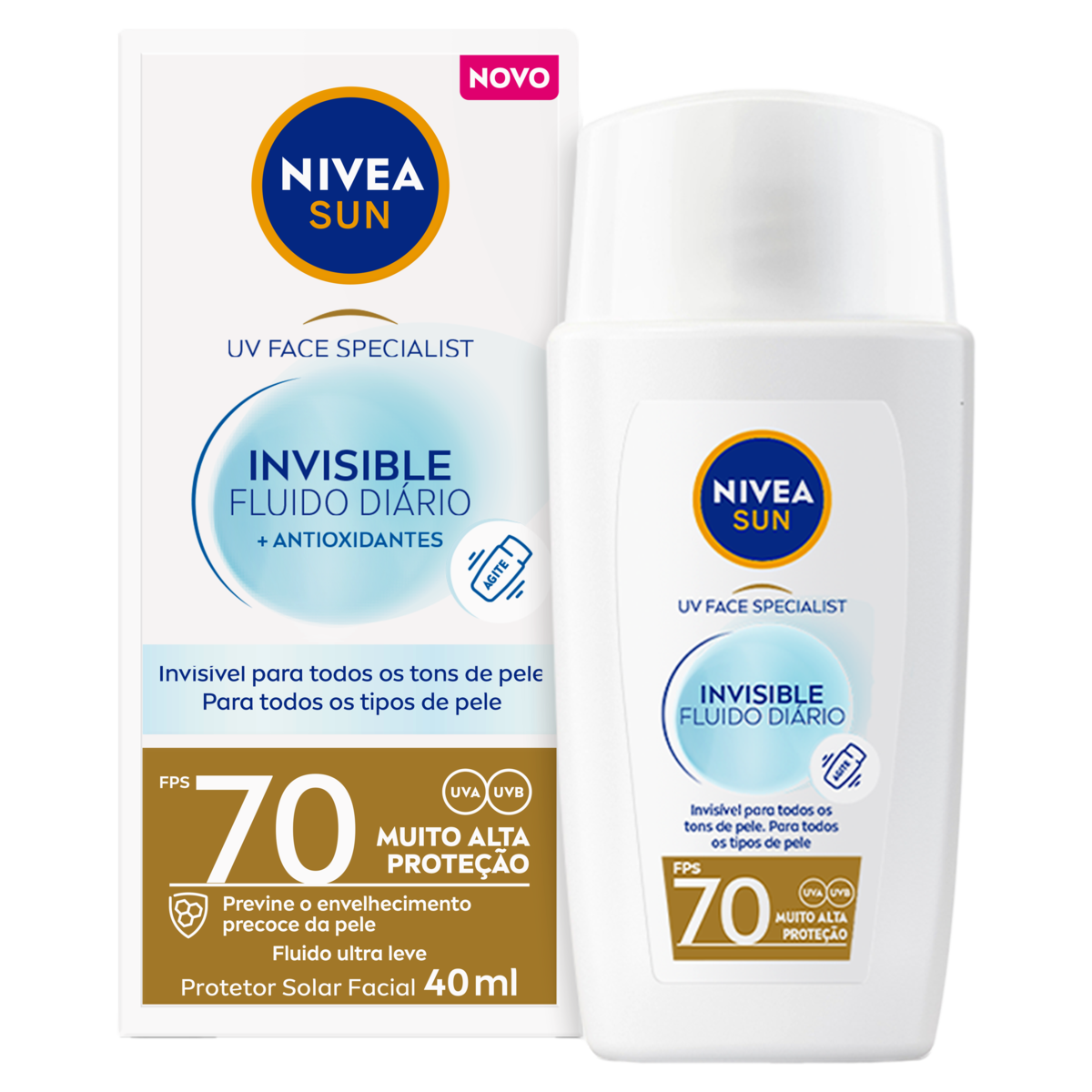 Capa do produto Protetor Solar Facial Fluido Invisible Fps 70 Nivea Sun Uv Face Specialist Caixa 40Ml