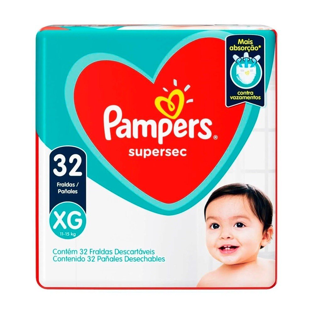 Capa do produto Fralda Descartável Pampers Supersec Tamanho Xg 32 Unidades