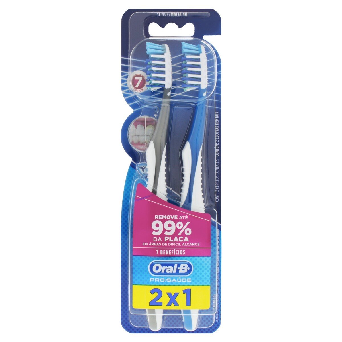 Capa do produto Escova Dental Oral-B Pro-Saúde 7 Benefícios 40 2 Unidades