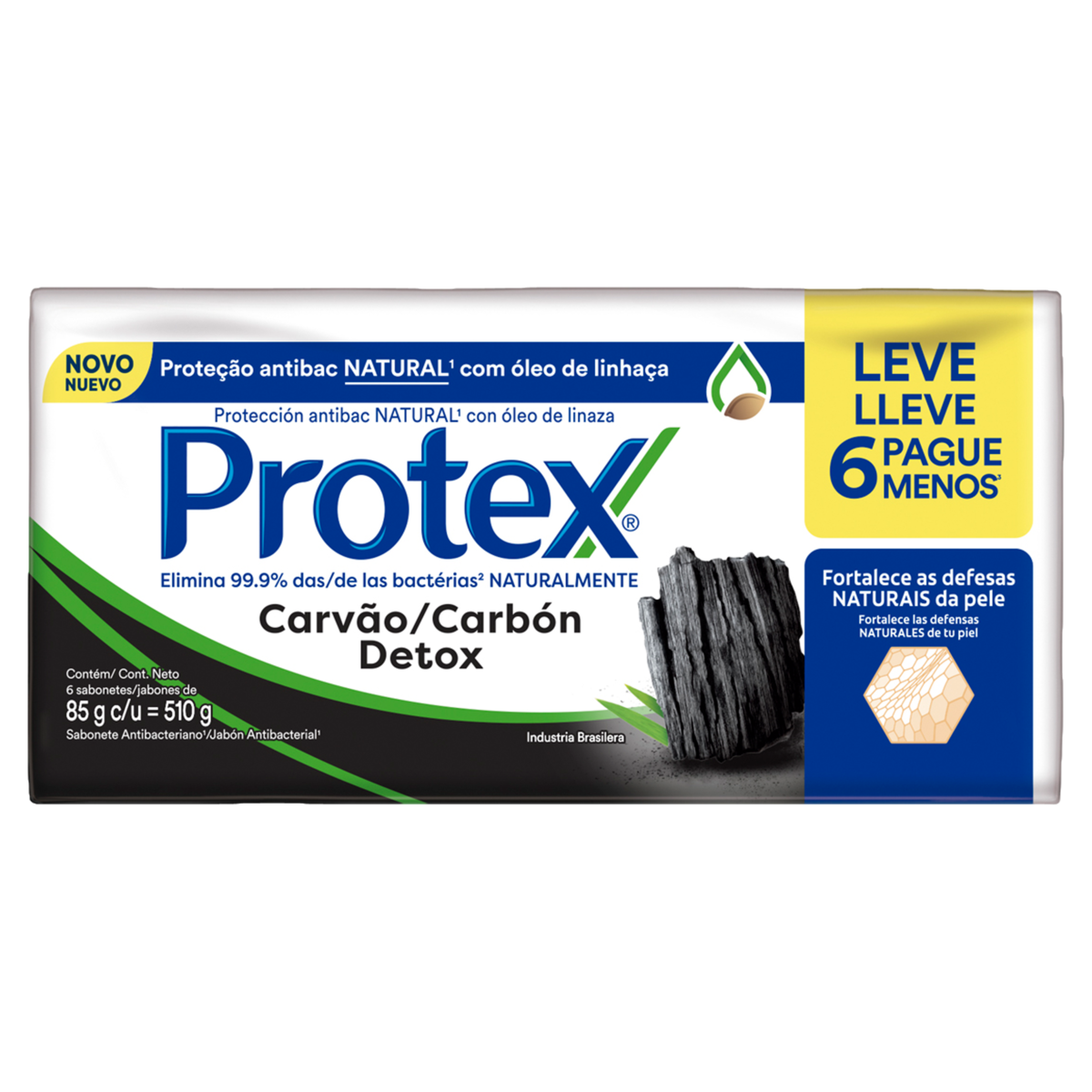 Capa do produto Pack Sabonete Barra Antibacteriano Protex Carvão Detox Envoltório 510G 6 Unidades Leve Mais Pague Menos