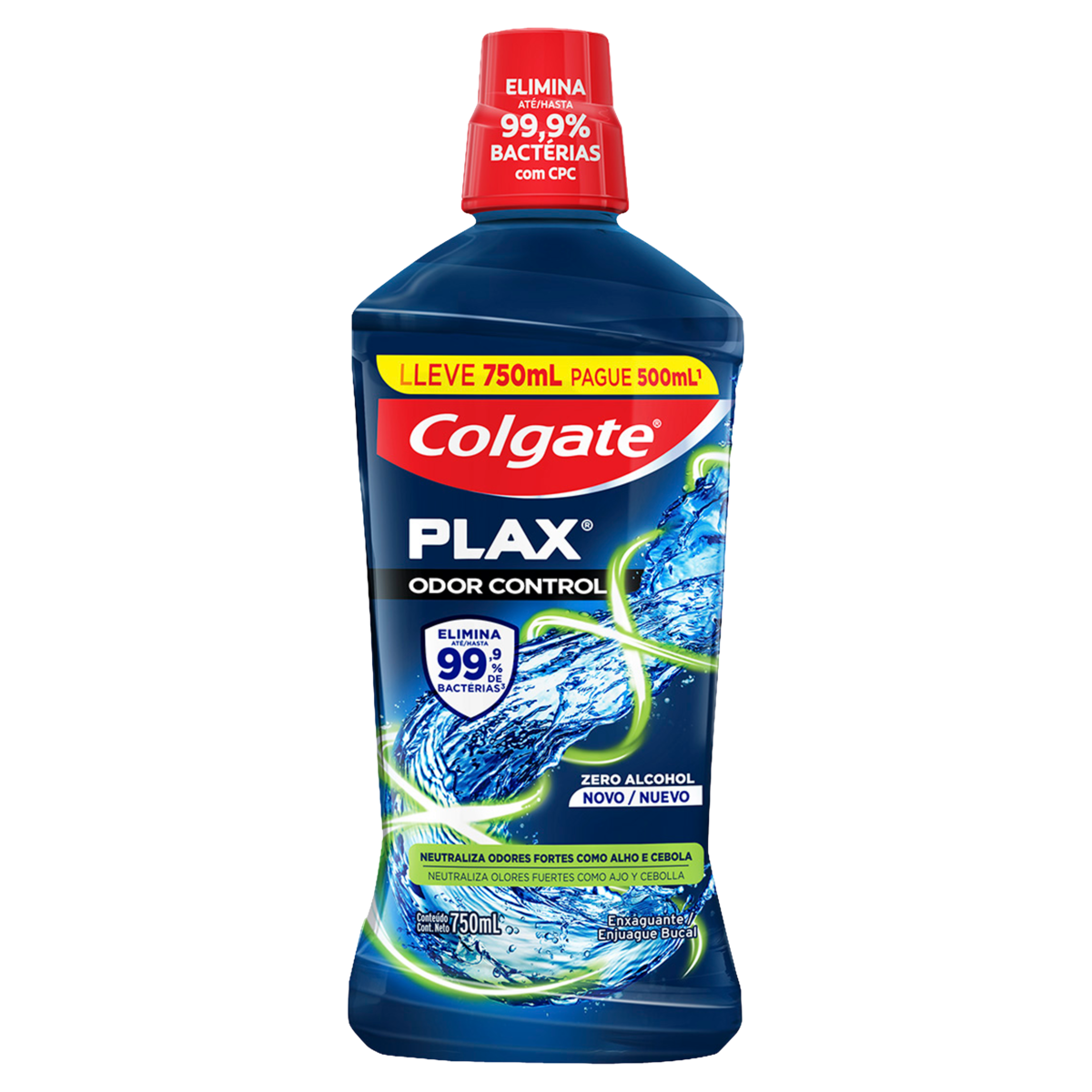 Capa do produto Enxaguante Bucal Zero Álcool Colgate Plax Odor Control Frasco Leve 750Ml Pague 500Ml