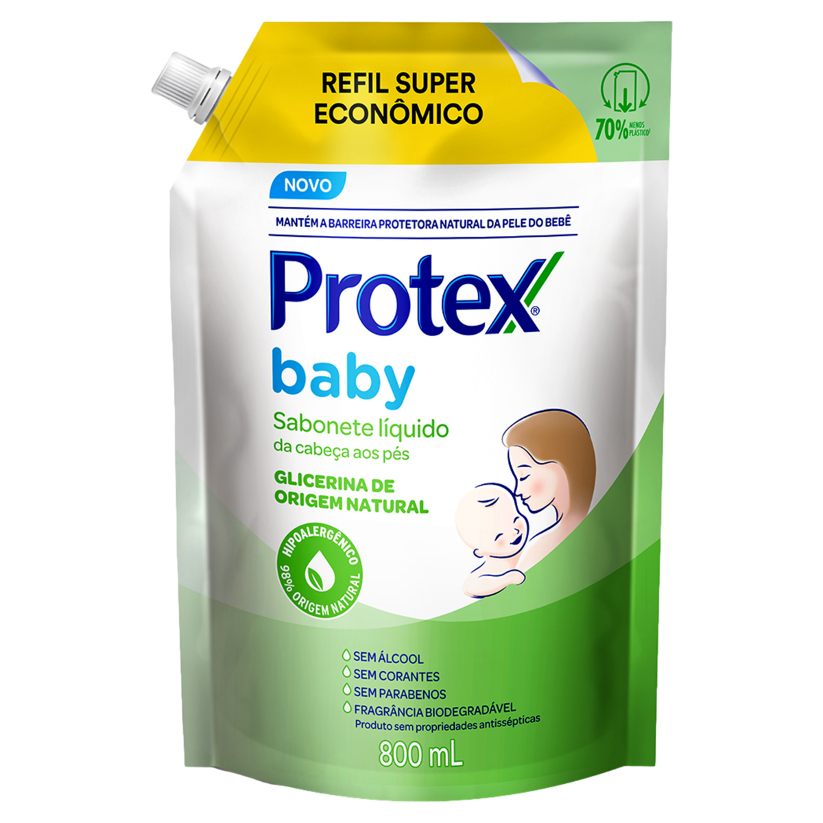 Capa do produto Sabonete Líquido De Glicerina Da Cabeça Aos Pés Protex Baby Sachê 800Ml Refil Super Econômico