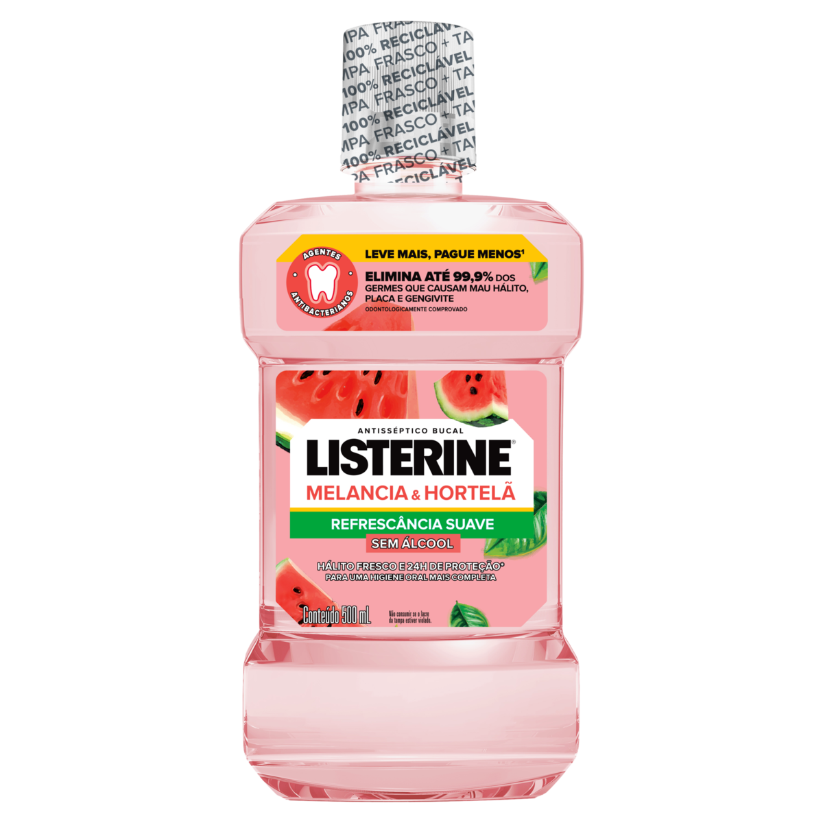 Capa do produto Enxaguante Bucal Antisséptico Zero Álcool Melancia & Hortelã Listerine Frasco 500Ml