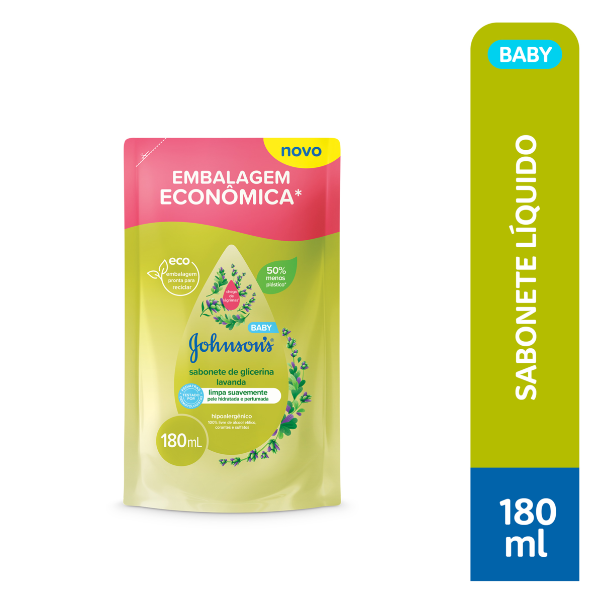 Capa do produto Sabonete Líquido de Glicerina Lavanda Johnson's Baby Sachê 180ml Refil Embalagem Econômica
