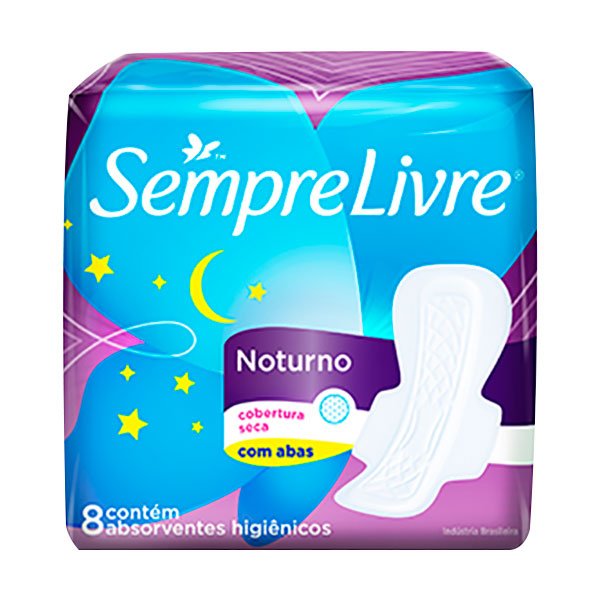Capa do produto Absorvente Sempre Livre Noturno Cobertura Seca Com Abas 8 Unidades
