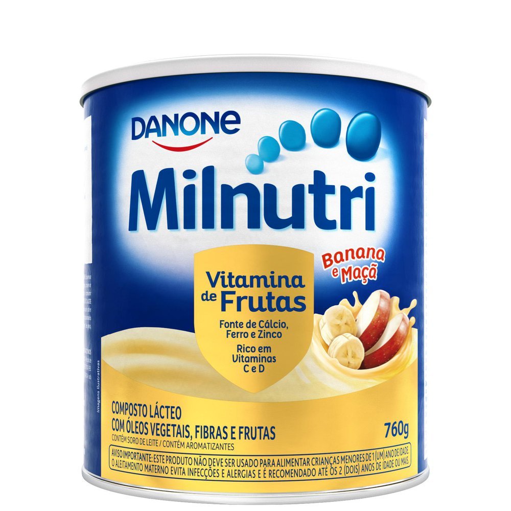 Capa do produto Composto Lácteo Milnutri Vitamina de Frutas Sabor Banana e Maça 760g