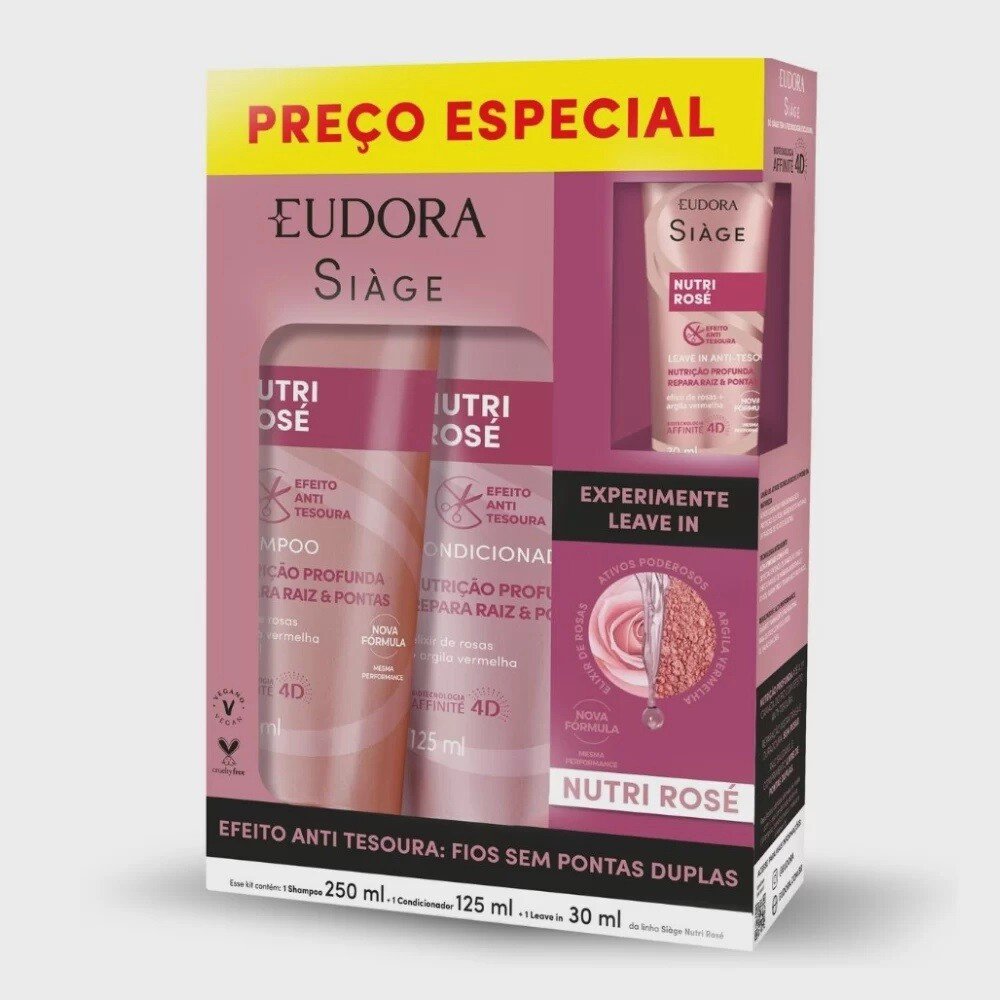 Capa do produto Kit Siàge Eudora Nutri Rosé Shampoo 250Ml + Condicionador 125Ml + Leave-In 30Ml Siàge