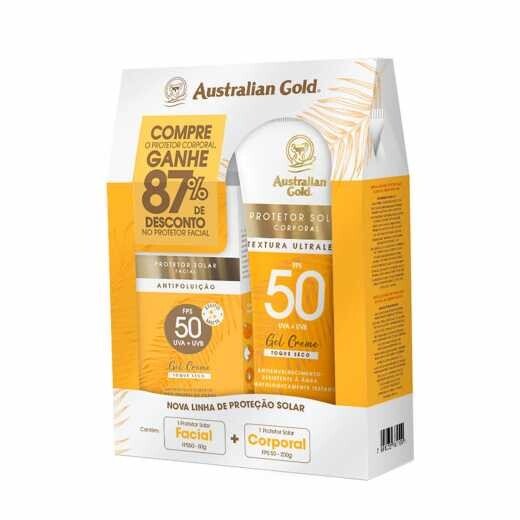 Capa do produto Kit Australian Gold Protetor Solar Corporal + Protetor Solar Facial FPS50 2 unidades