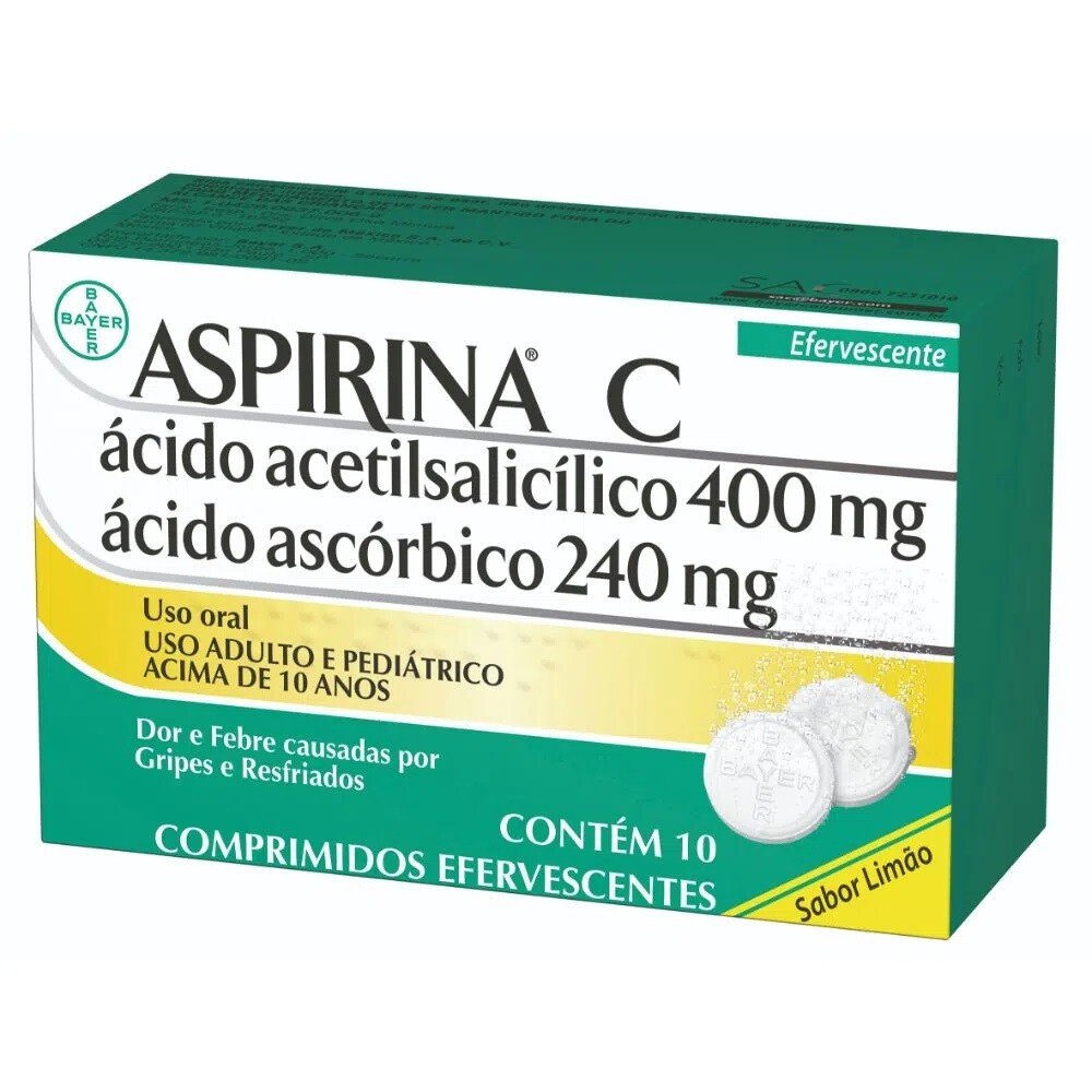 Capa do produto Aspirina C 400Mg + 240Mg 10 Comprimidos Efervescente