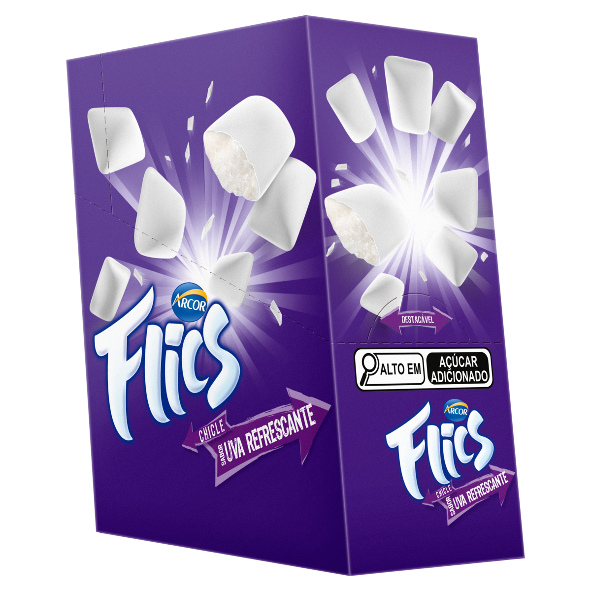 Capa do produto Chiclete Uva Refrescante Flics Caixa 208g 12 Unidades