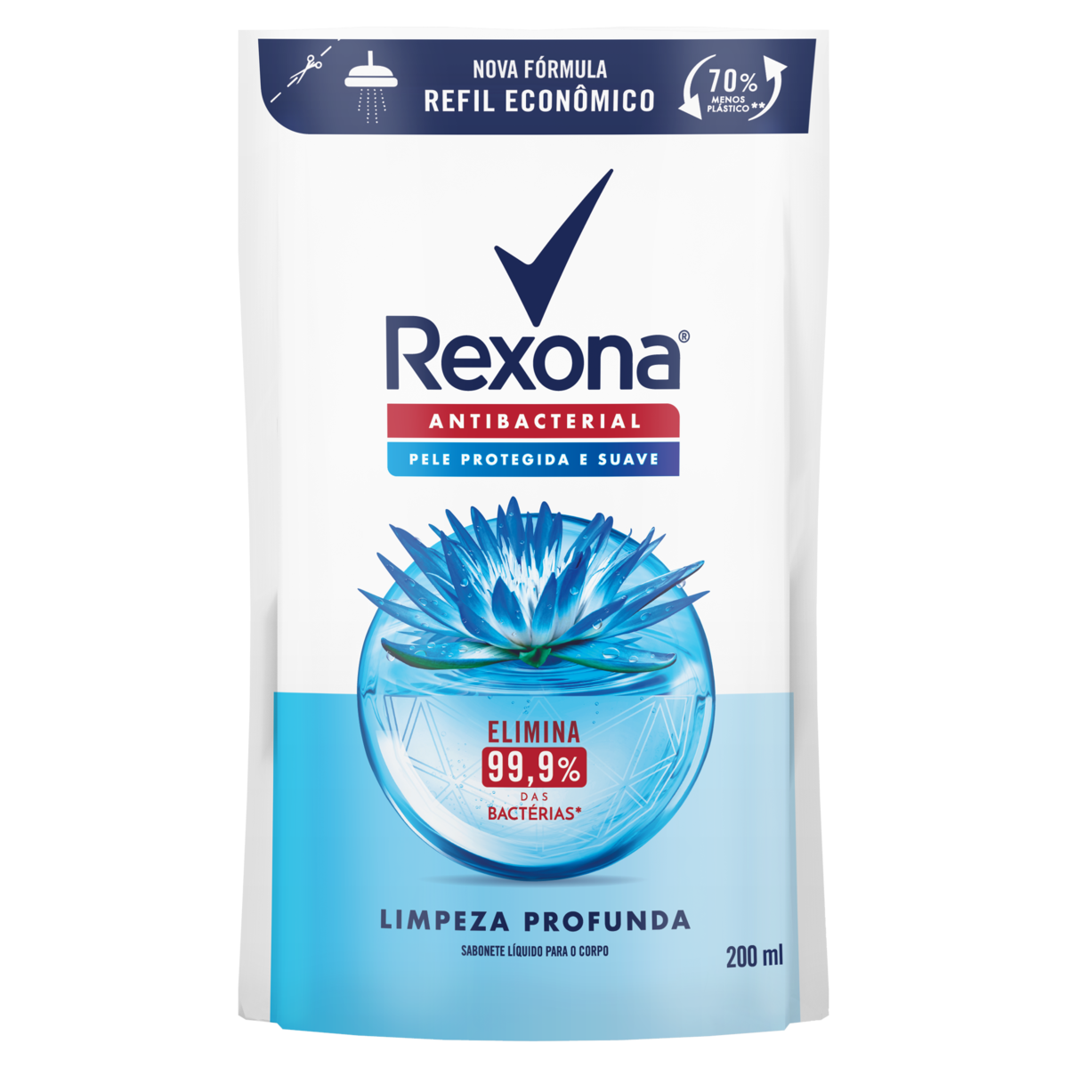 Capa do produto Sabonete Líquido Antibacterial Rexona Limpeza Profunda Sachê 200Ml Refil Econômico
