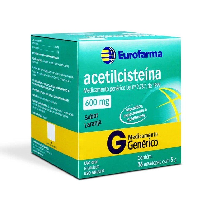 Capa do produto Acetilcisteína Genérico Eurofarma 600mg 16 unidades