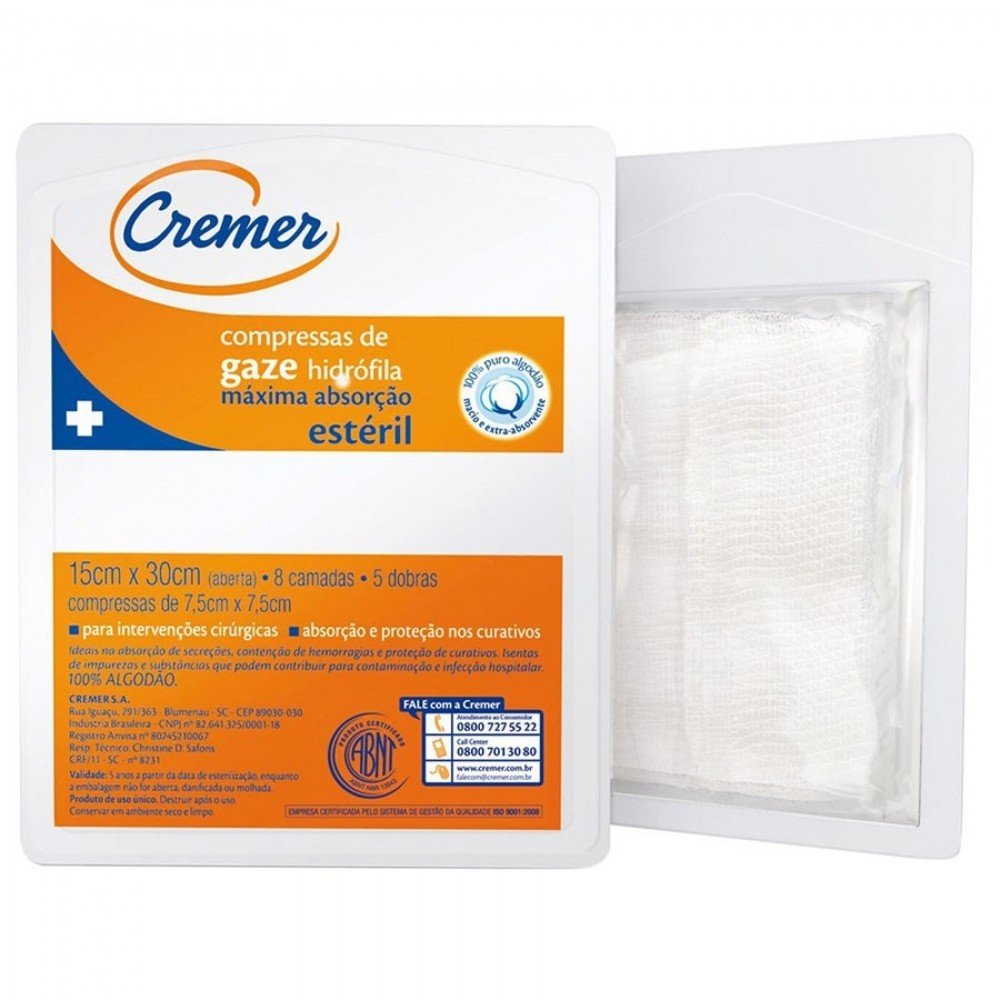 Capa do produto Compressas De Gaze Hidrófila Cremer 10 Unidades