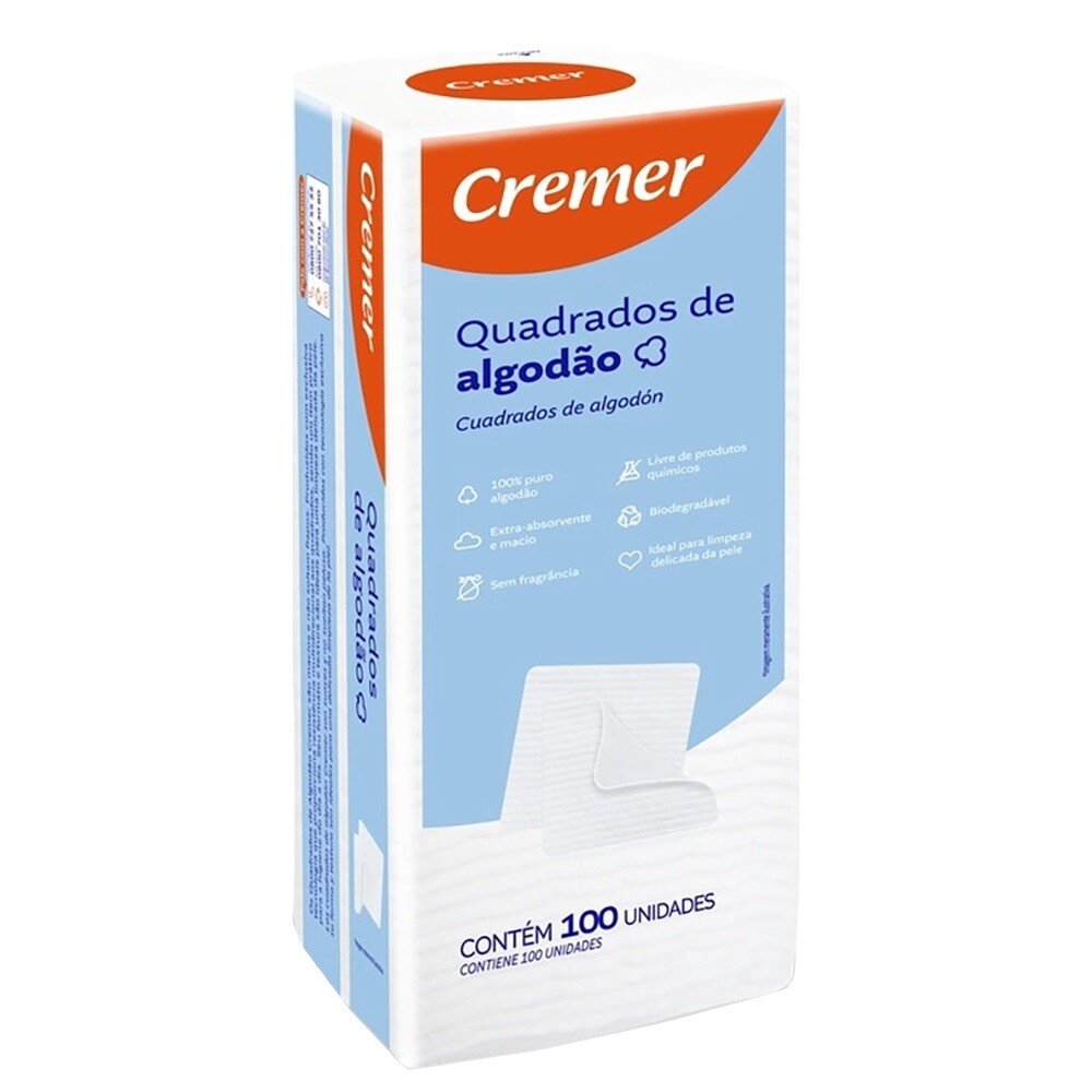 Capa do produto Algodão Quadrado Sem Perfume Cremer Pacote 100 Unidades