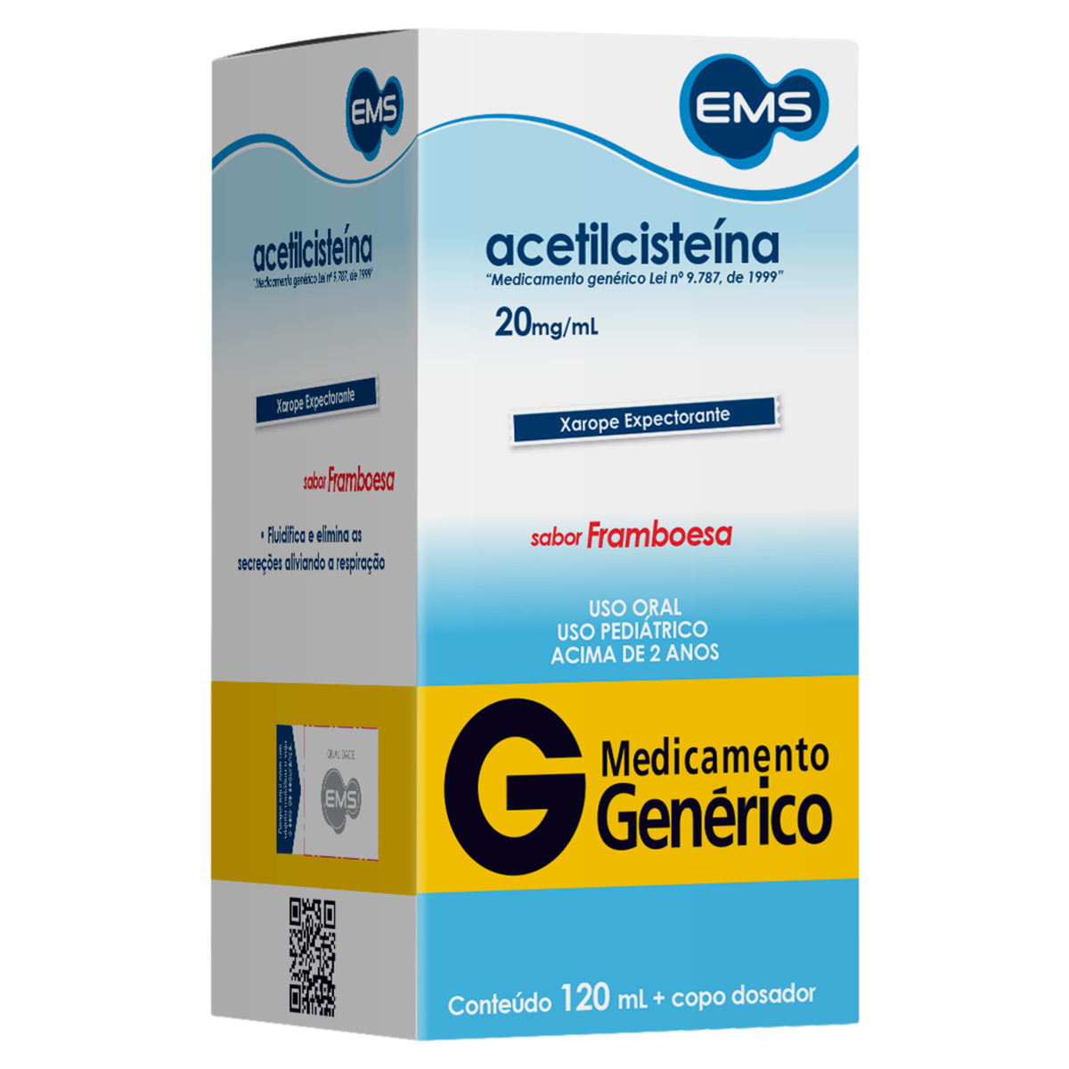 Capa do produto Acetilcisteína Xarope EMS 20mg - Sabor Framboesa 120ml