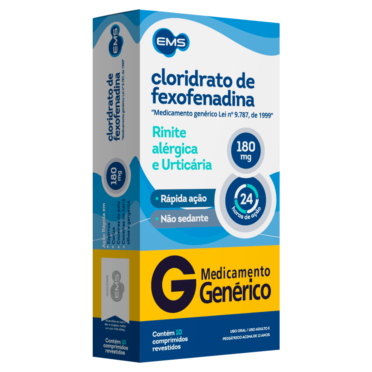 Capa do produto Cloridrato De Fexofenadina 180Mg Ems 10 Comprimidos