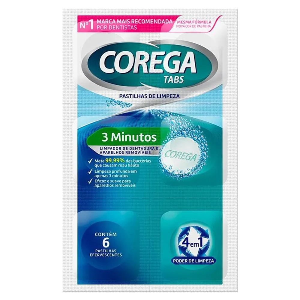 Capa do produto Corega Tabs Limpeza 3 Minutos 6 Pastilhas