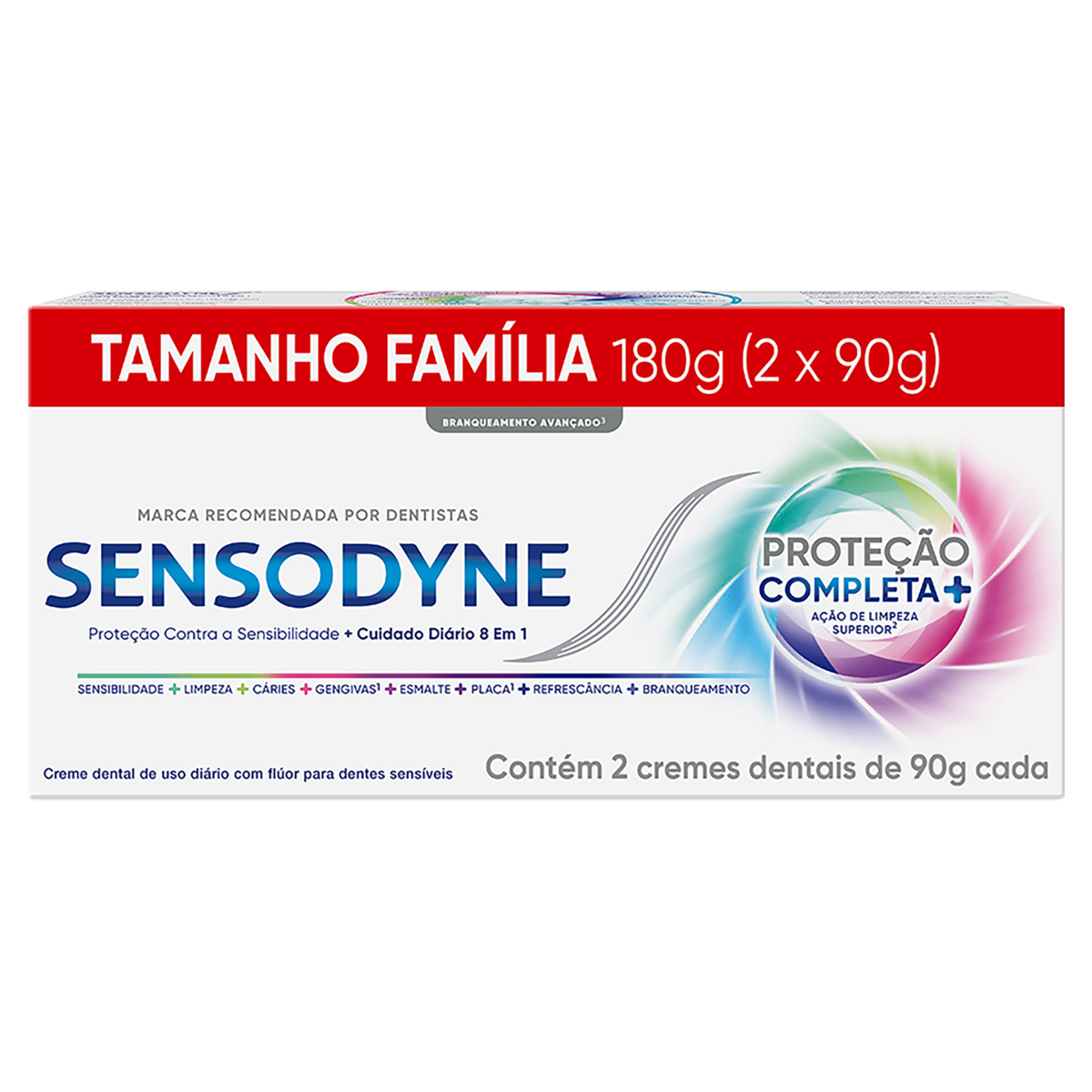 Capa do produto Creme Dental Sensodyne Proteção Completa+ Caixa 180G 2 Unidades Tamanho Família