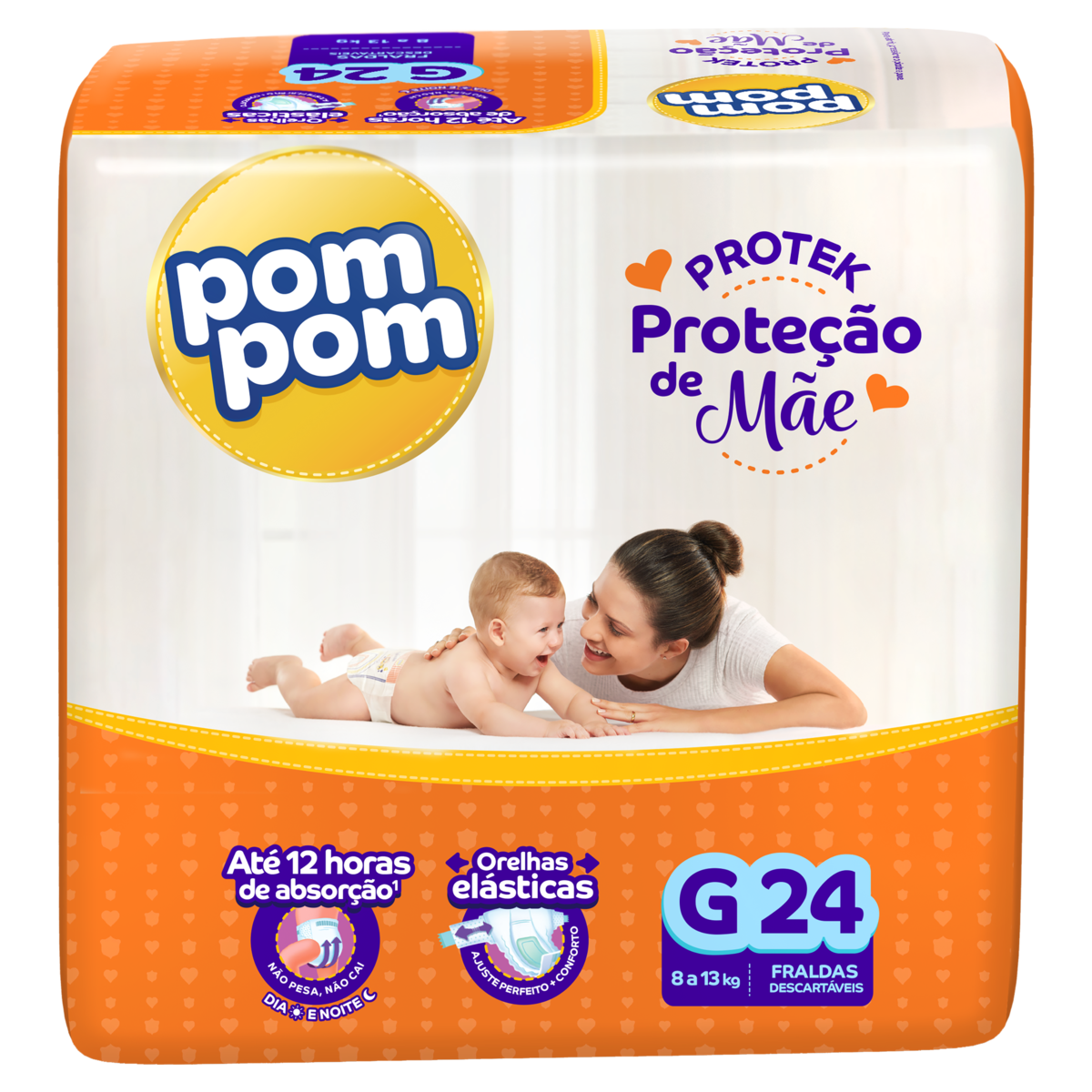 Capa do produto Fralda Pom Pom Protek Proteção de Mãe G 24 Unidades