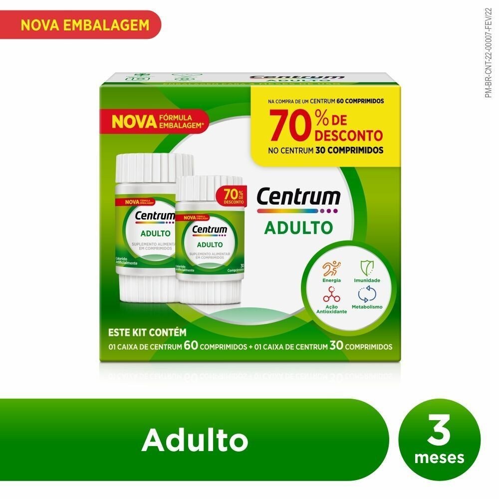 Capa do produto Kit Centrum Adulto 60 Comprimidos + 30 Comprimidos