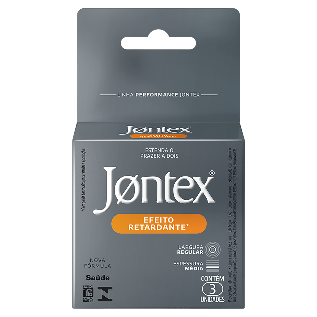 Capa do produto Preservativo Masculino Lubrificado Efeito Retardante Jontex Performance Caixa 3 Unidades