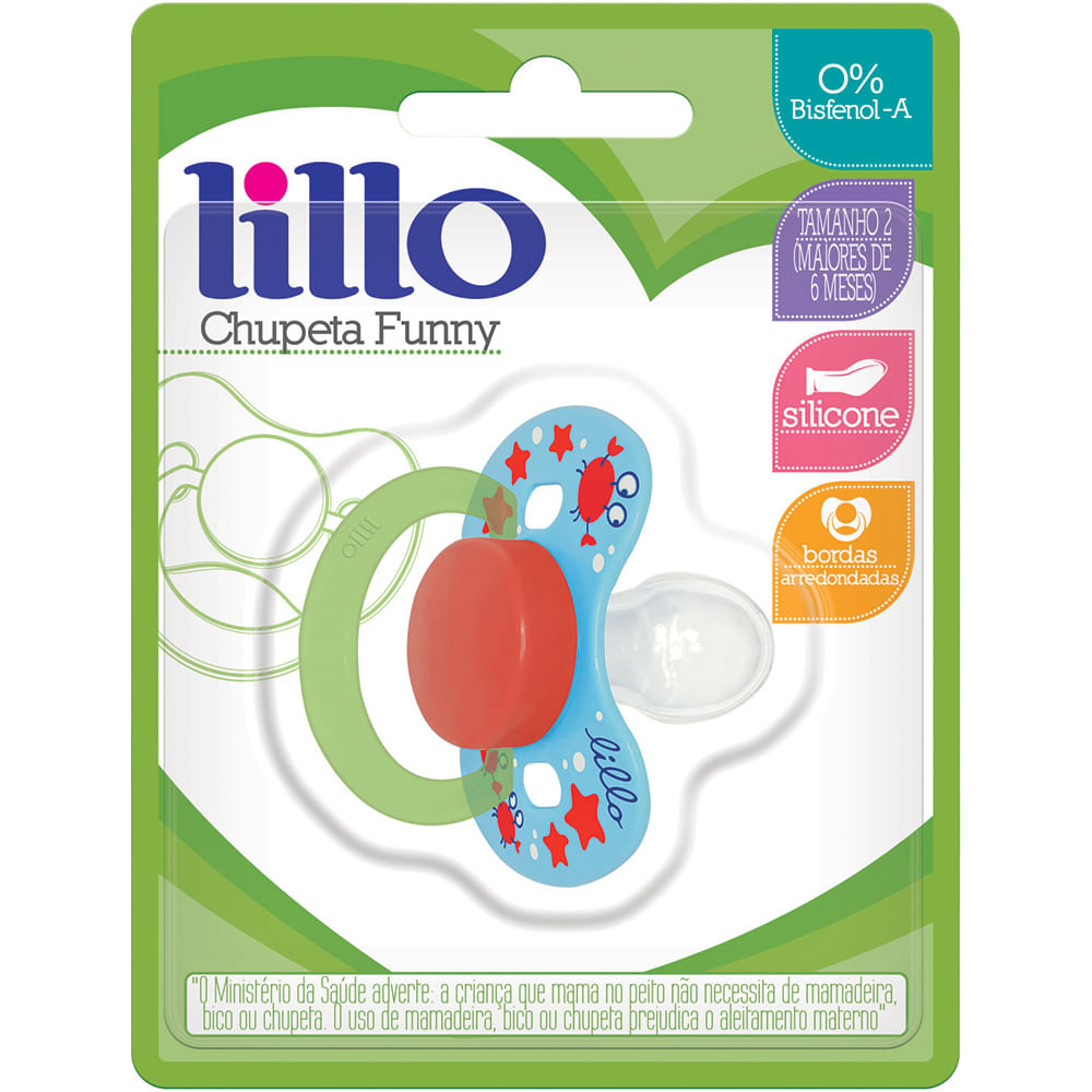 Capa do produto Chupeta Lillo Funny Ortodôntica Silicone Azul Tamanho 2 1 Unidade