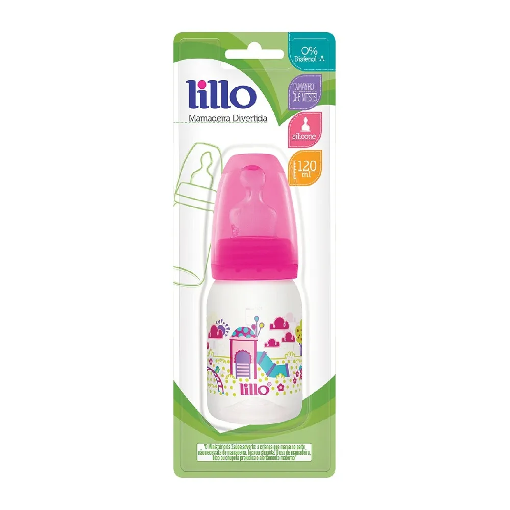 Capa do produto Mamadeira Lillo Divertida Bico Ortodontico Rosa 120Ml