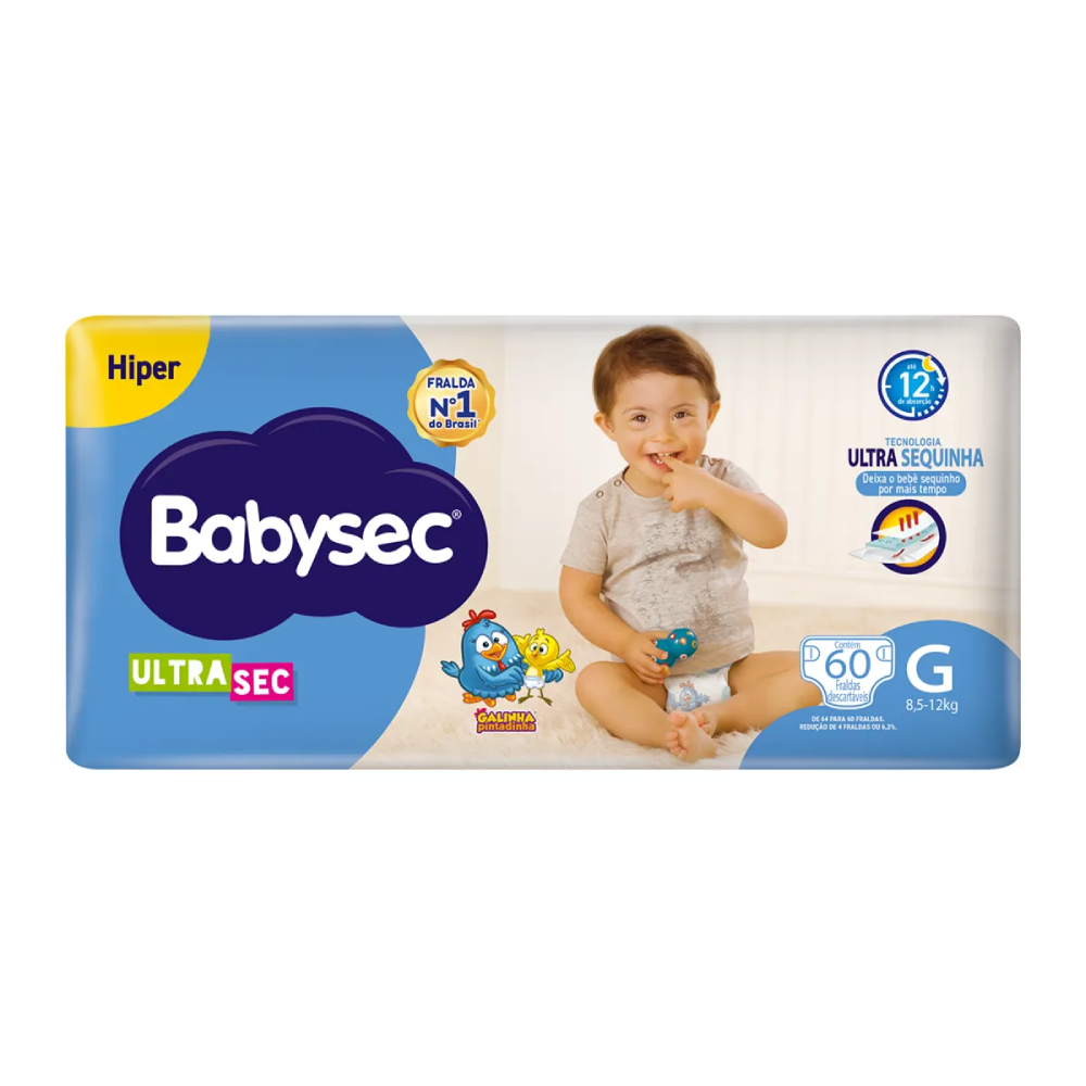 Capa do produto Fralda Babysec Ultra Sec Galinha Pintadinha G Hiper 60 Unidades