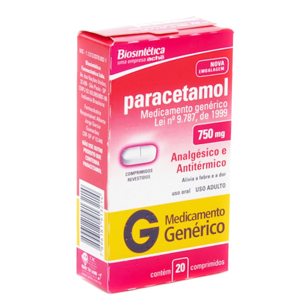 Capa do produto Paracetamol Genérico Biosintética (Aché) 750Mg 20 Comprimidos