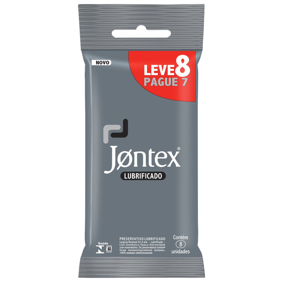 Capa do produto Preservativo Masculino Lubrificado Jontex Pacote Leve 8 Pague 7 Unidades