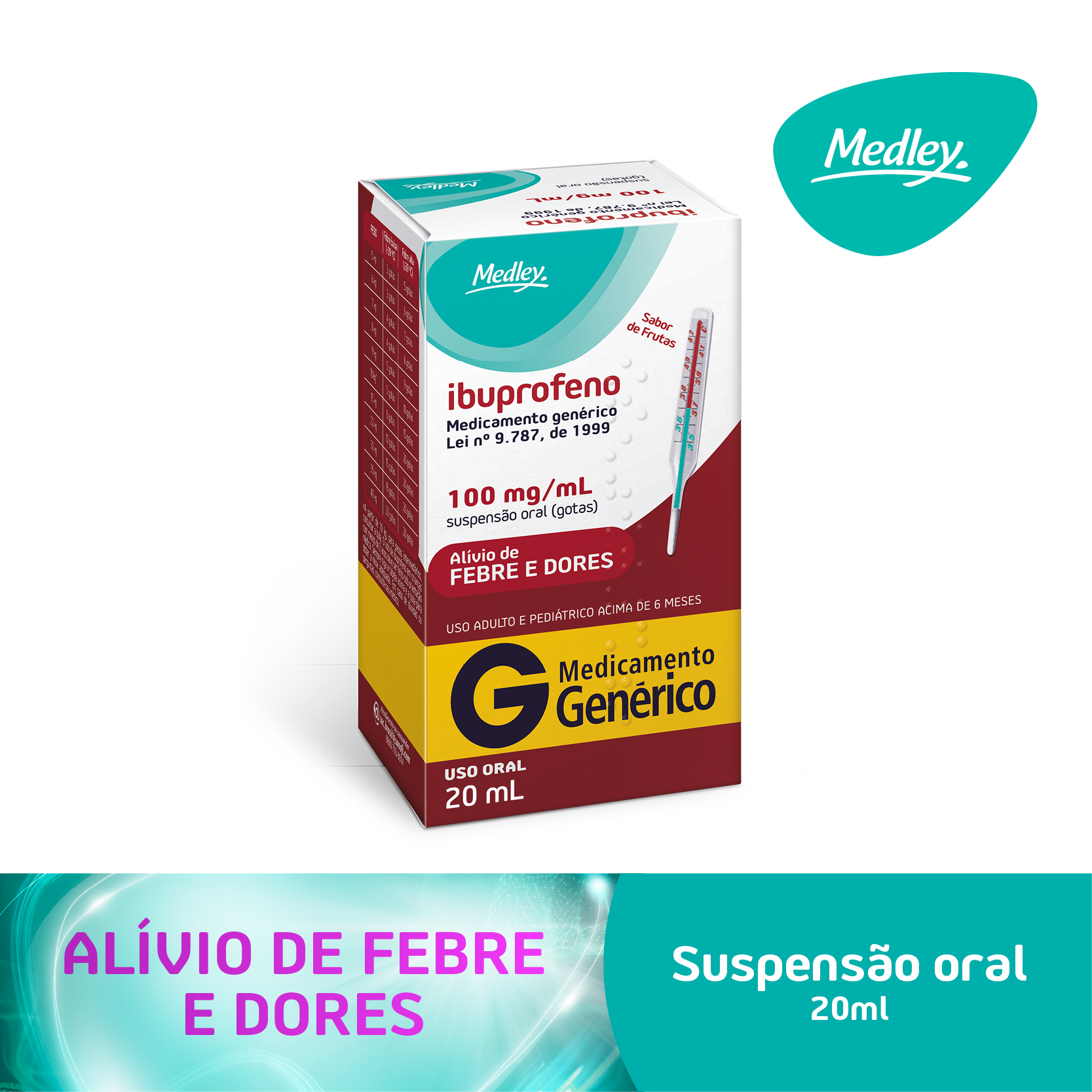 Capa do produto Ibuprofeno Gotas Genérico Medley 100Mg/Ml 20Ml