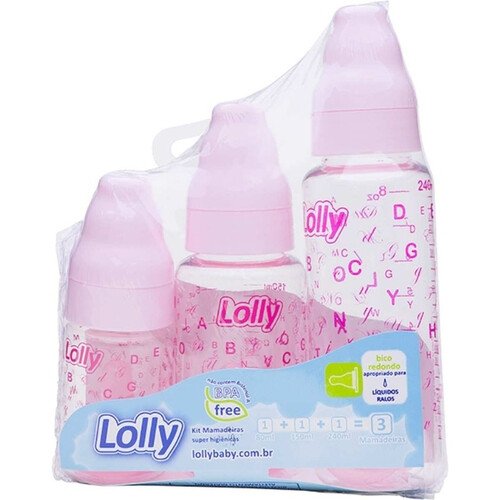 Capa do produto Kit Lolly Essence Mamadeiras Rosa 3 unidades