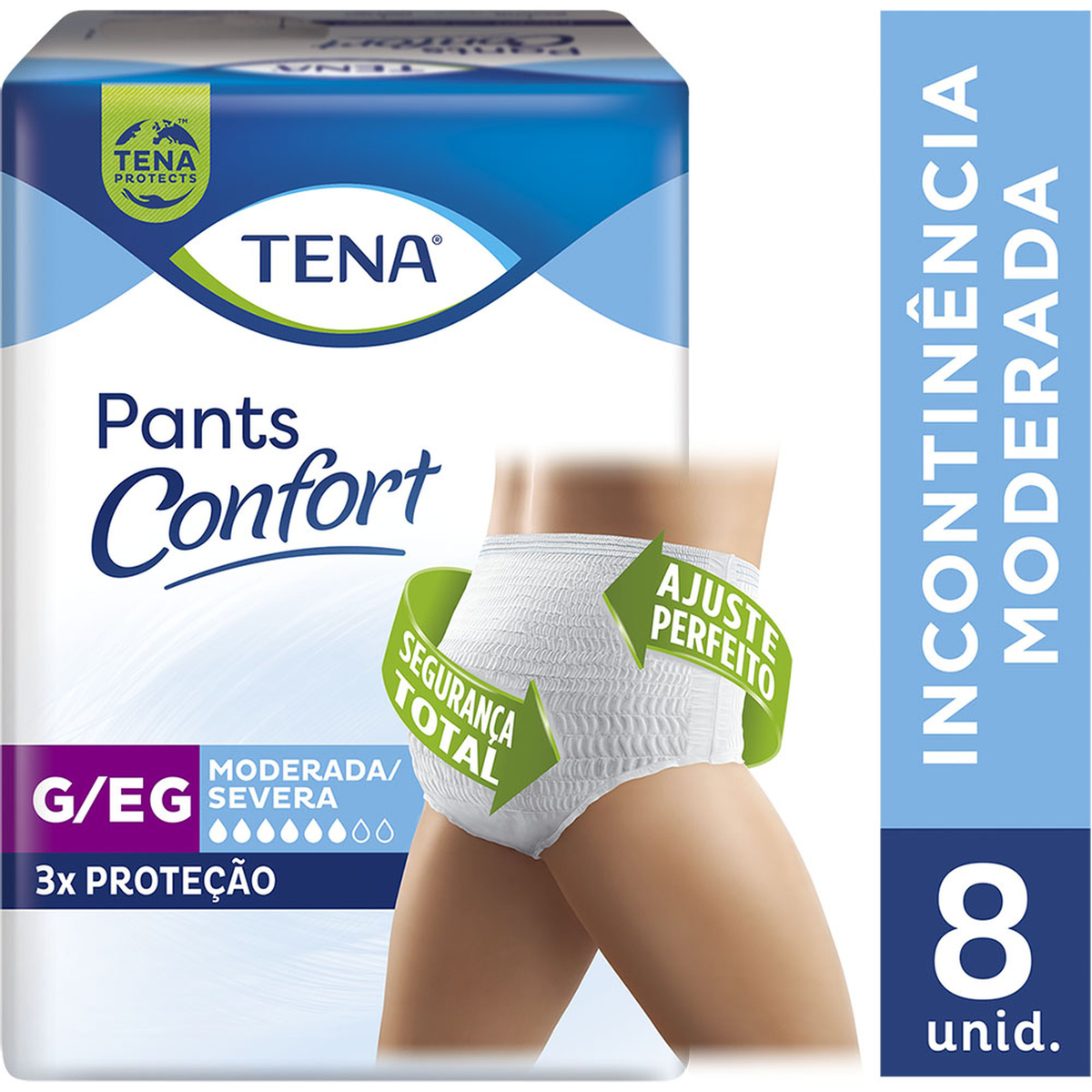 Capa do produto Roupa Íntima Descartável Tena Pants Confort G/EG Pacote 8 Unidades