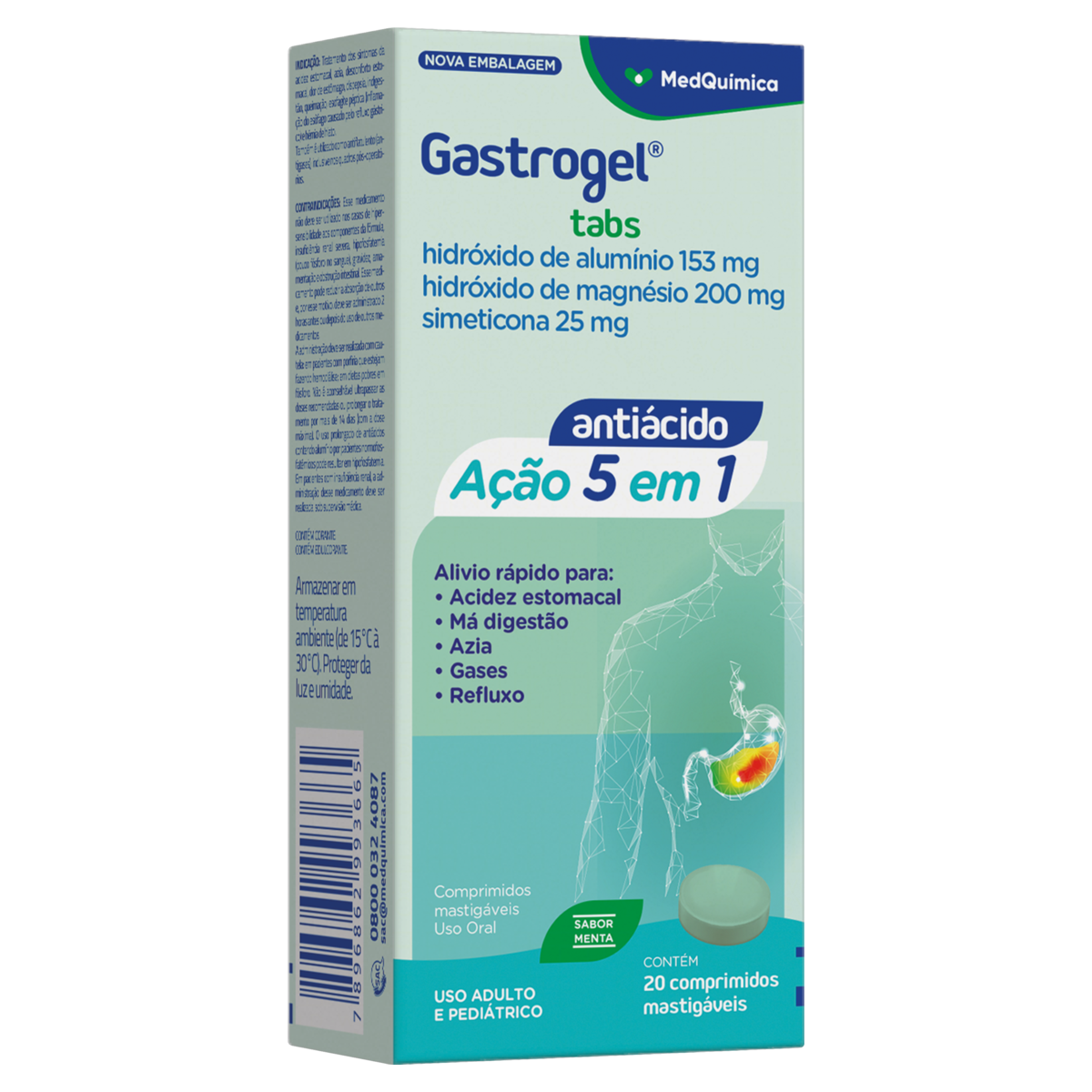 Capa do produto Gastrogel Tabs 153Mg Menta Caixa 20 Comprimidos Mastigáveis