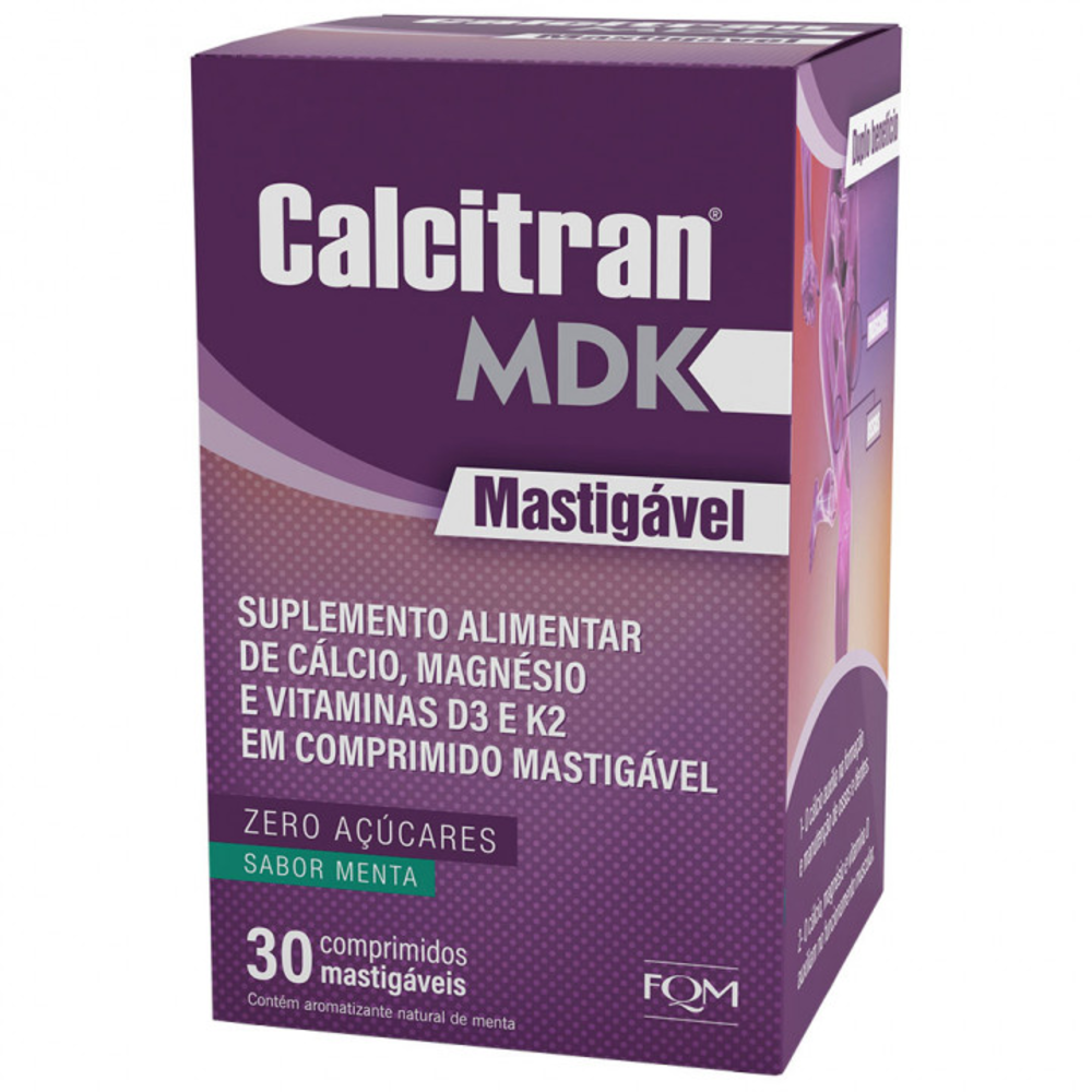 Capa do produto Suplemento Vitamínico Calcitran Mdk Sabor Menta 30 Comprimidos