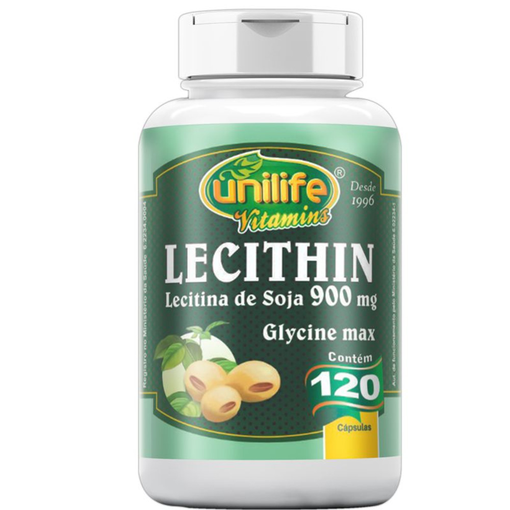 Lecithin Lecitina de Soja 900mg Unilife 120 Cápsulas