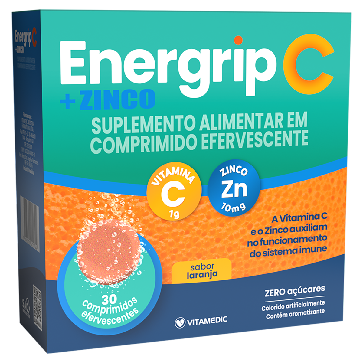Capa do produto Suplemento Laranja Energrip C + Zinco Caixa 30 Comprimidos Efervescentes