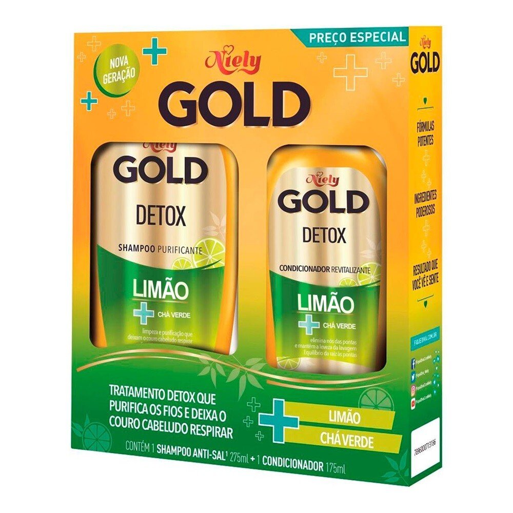 Capa do produto Kit Shampoo 275Ml E Condicionador 175Ml Detox Limão E Chá Verde Niely Gold