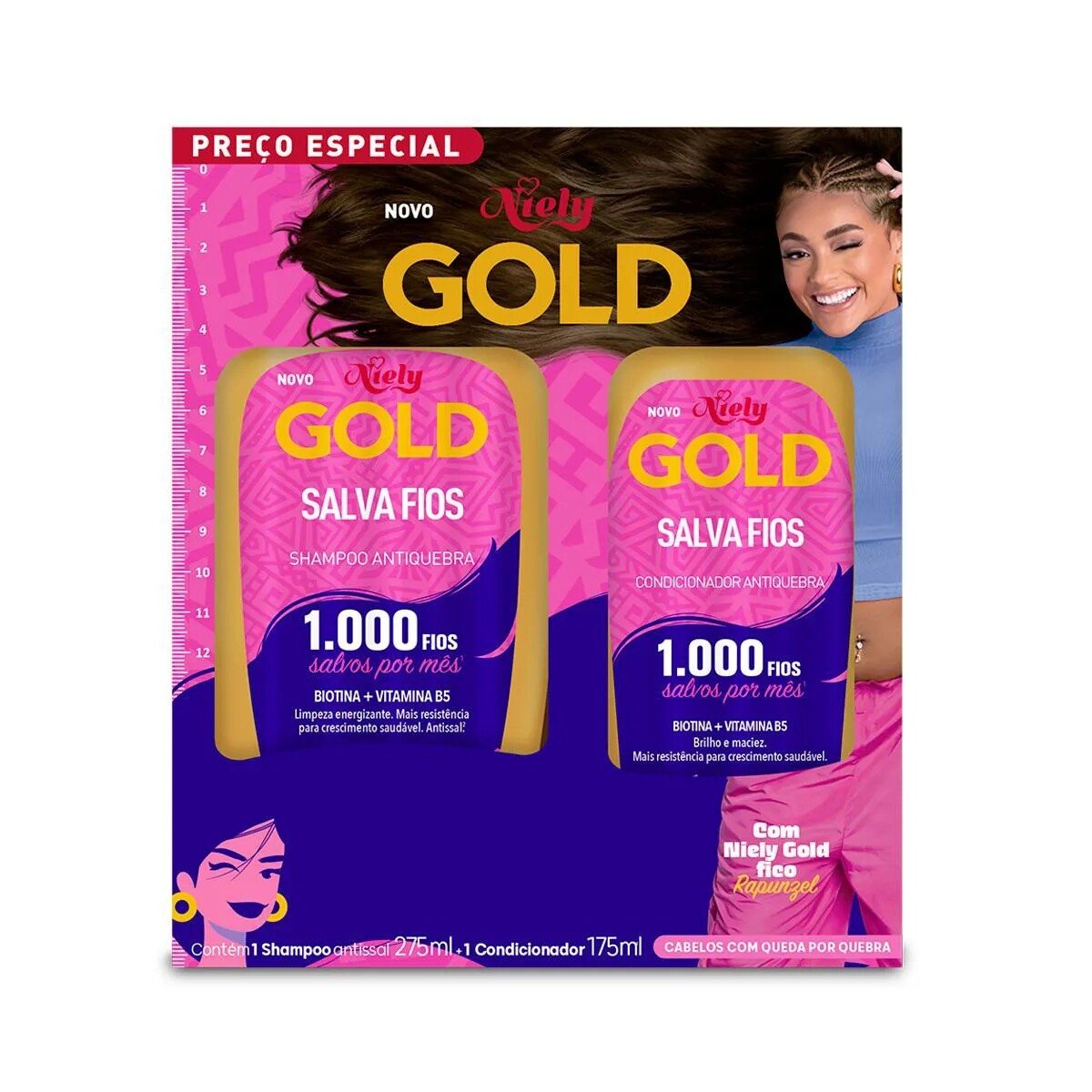 Capa do produto Kit Niely Gold Salva Fios Antiquebra Shampoo 275ml + Condicionador 175ml